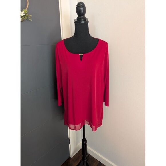 Chico's Red Demi Woven Knit High/Low Tunic Top - 3 (XL/16)‎ Style 570155314 - Picture 1 of 12